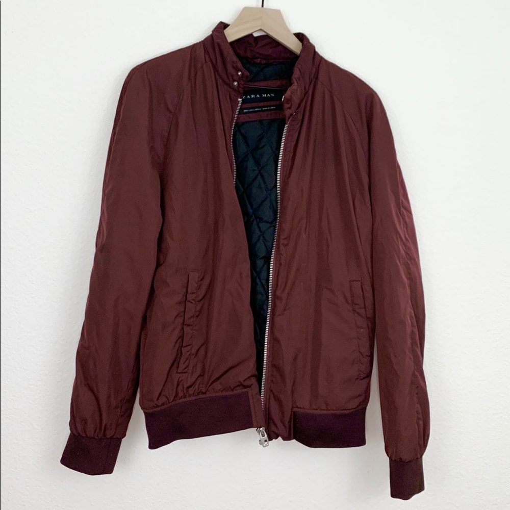 Zara Man Burgundy Bomber Jacket Size L